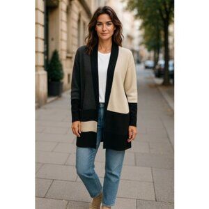 * APART Wool and Cashmere Colorblock Shawl Collar Cardigan Sweater Ladies Large